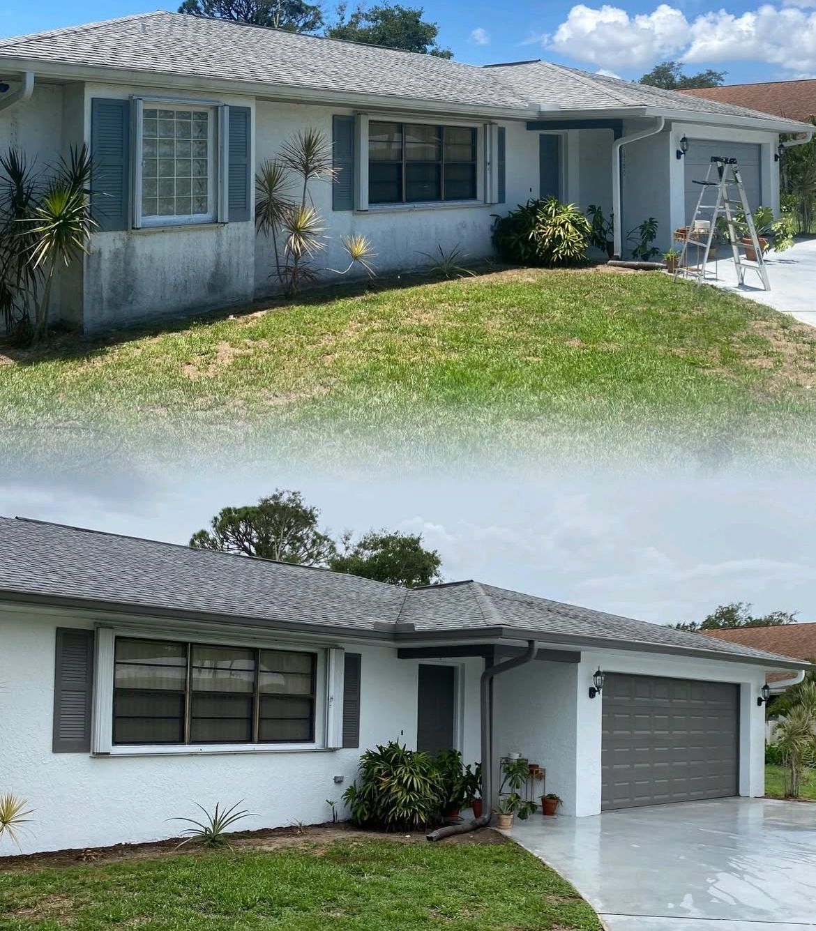 Home exterior before and after repaint, Groveland FL