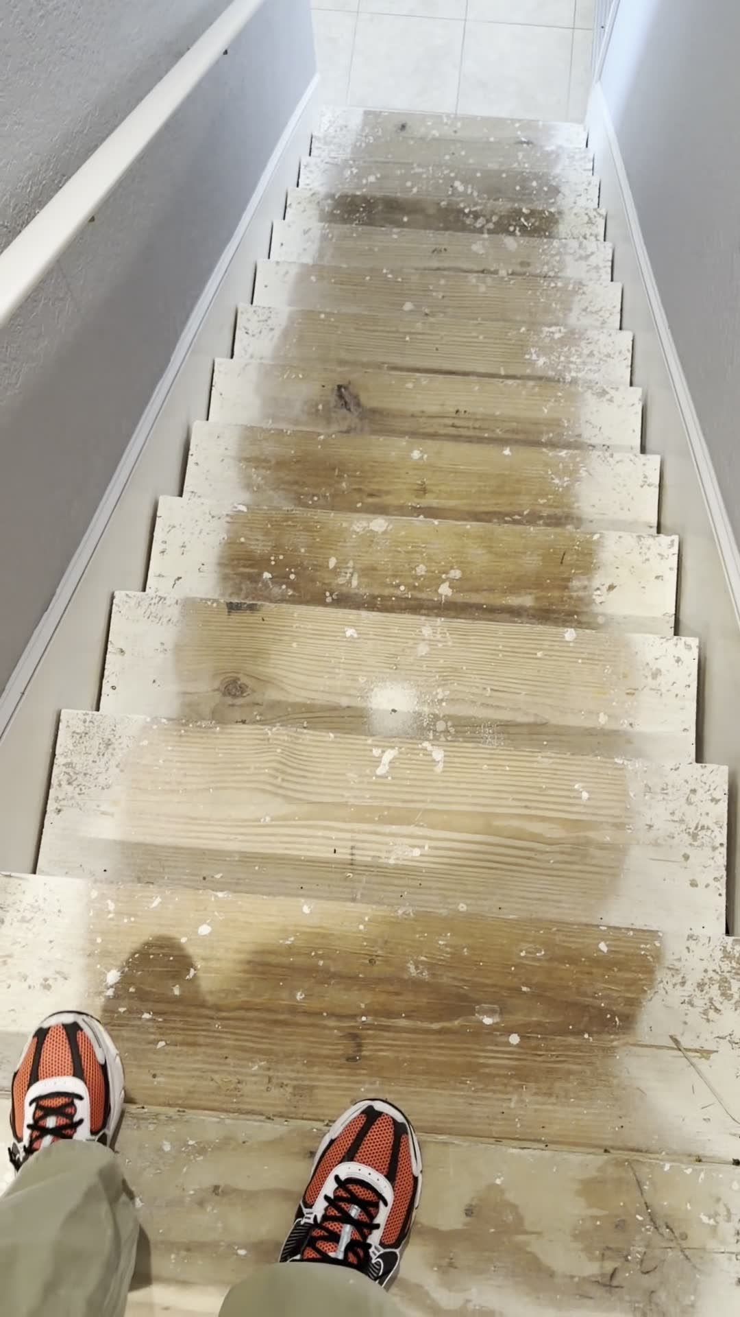 Stairs stripped to subfloor before LVP flooring installation, Clermont FL