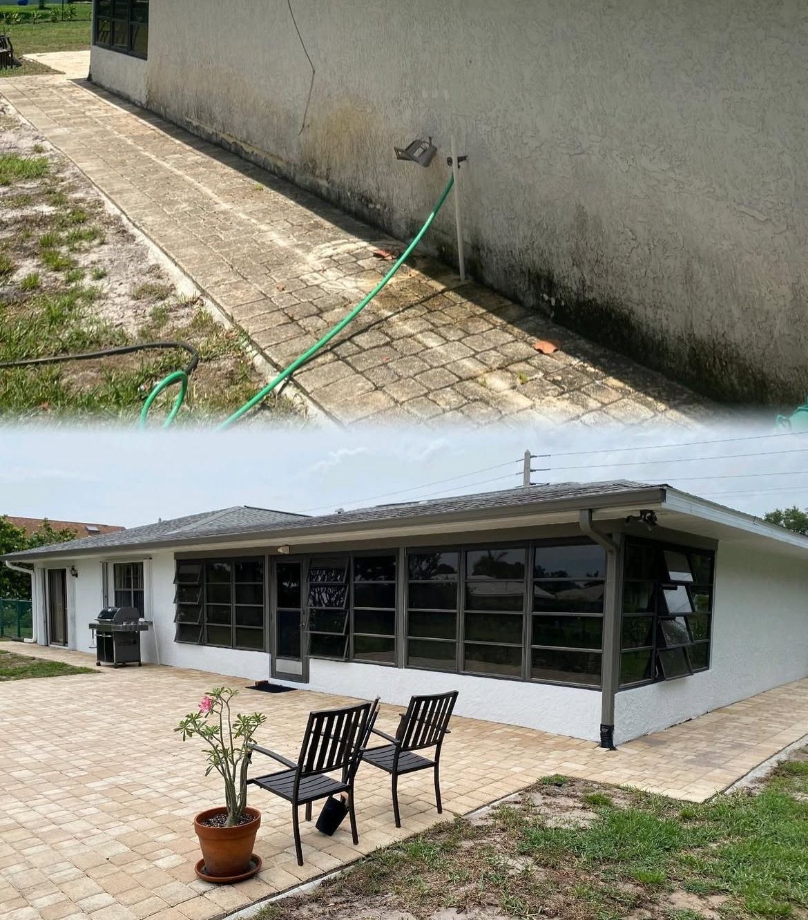 Paver patio before and after pressure washing, Groveland FL